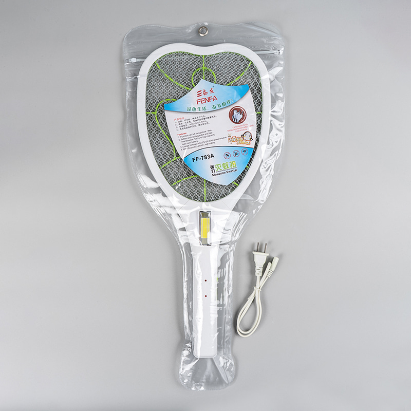 FF-783A 400mAh 3-kulay na electric mosquito swatter na may ilaw at figure-eight cable FF-783A 400mAh 3-kulay na electric mosquito swatter na may ilaw at figure-eight cable