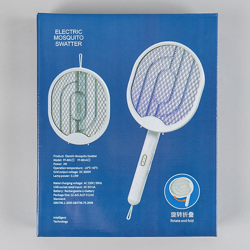 FF-881 Foldable USB rechargeable electric mosquito swatter na may display screen FF-881 Foldable USB rechargeable electric mosquito swatter na may display screen